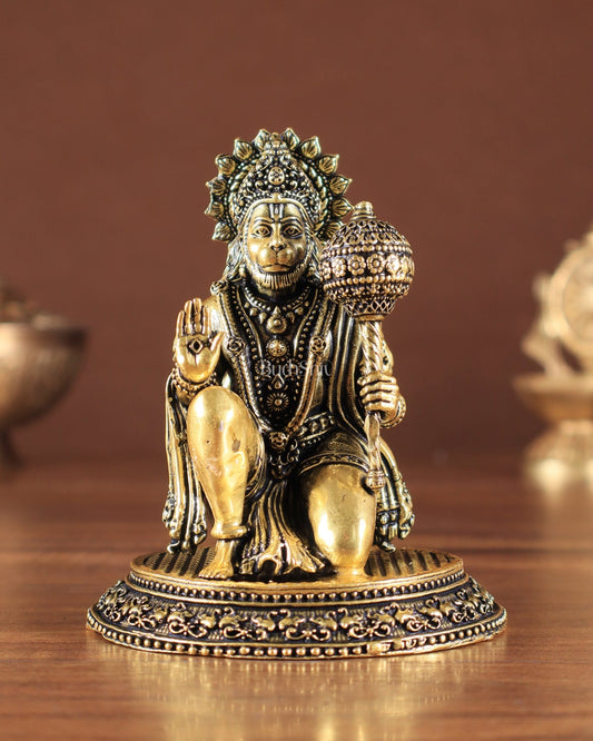 Pure Brass Superfine Lord Hanuman Idol golden tone - Budhshiv.com