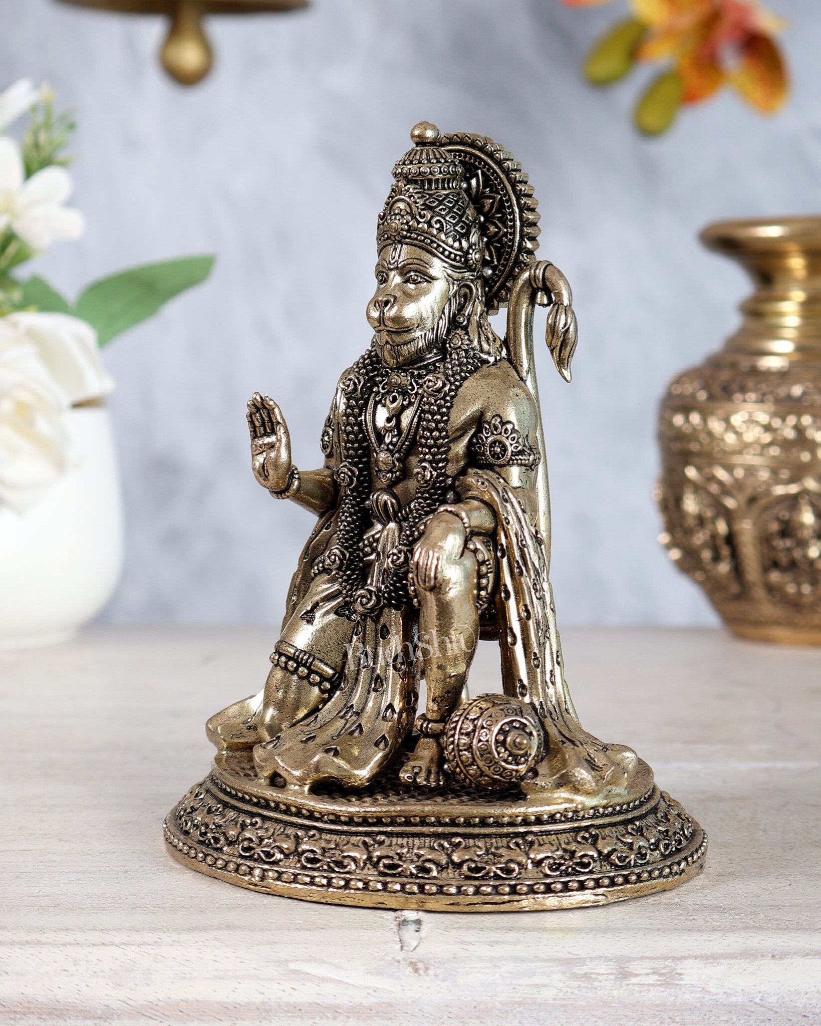 Pure Brass Superfine Lord Hanuman Idol – Intricate Carvings 5.5 inch - Budhshiv.com