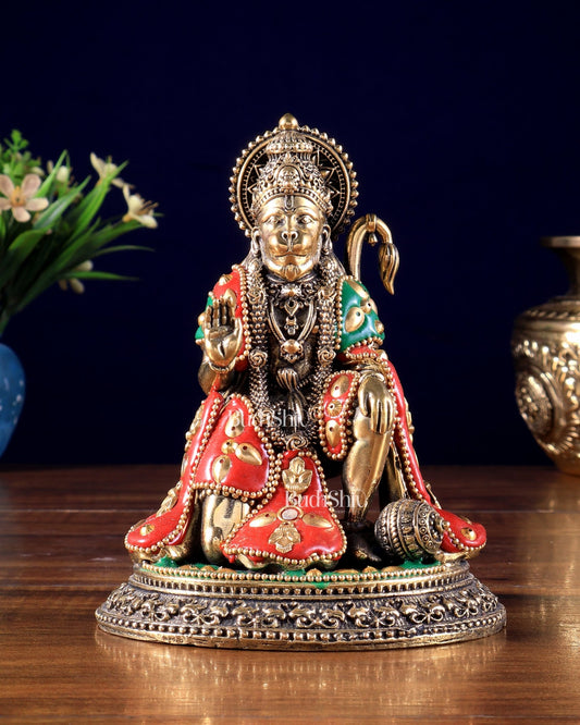 Pure Brass Superfine Lord Hanuman Idol – meenakari 5.5 inch - Budhshiv.com