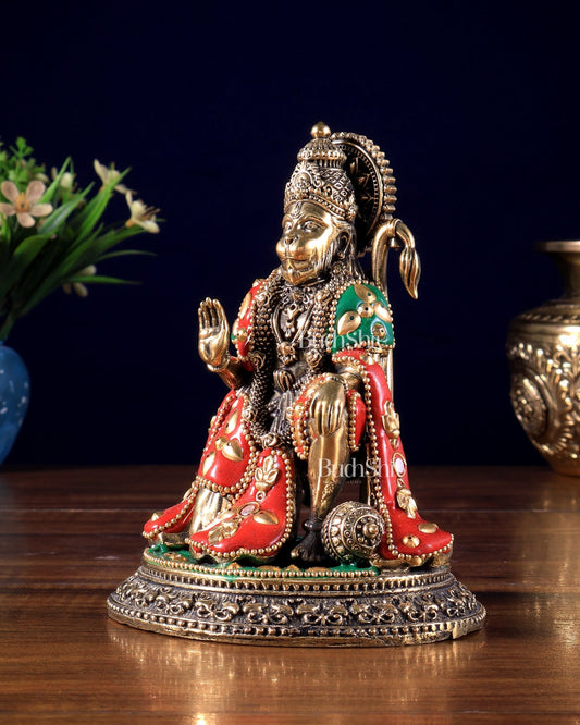 Pure Brass Superfine Lord Hanuman Idol – meenakari 5.5 inch - Budhshiv.com