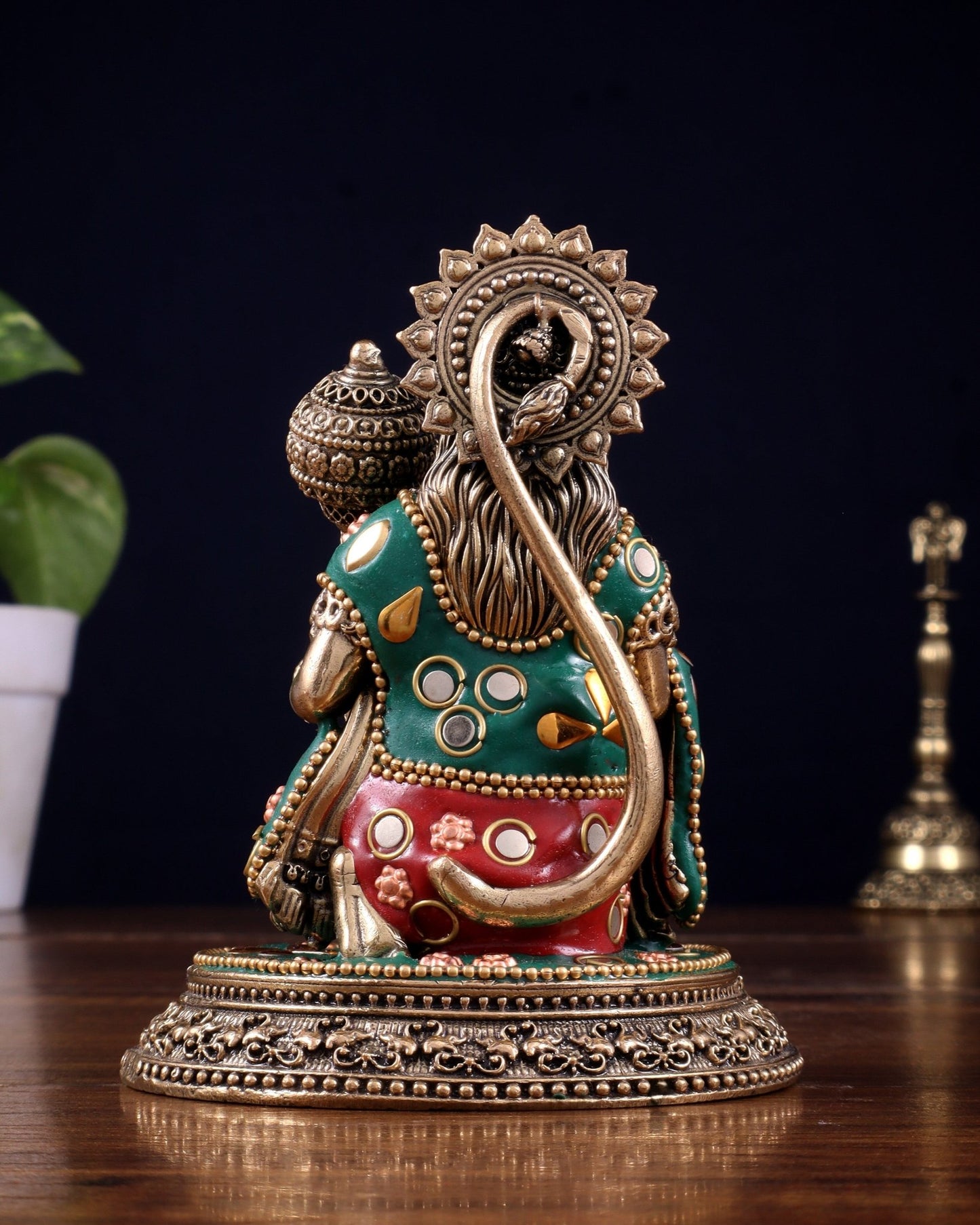 Pure Brass Superfine Lord Hanuman Idol with meenakari Stonework - 4.5 inch - Budhshiv.com
