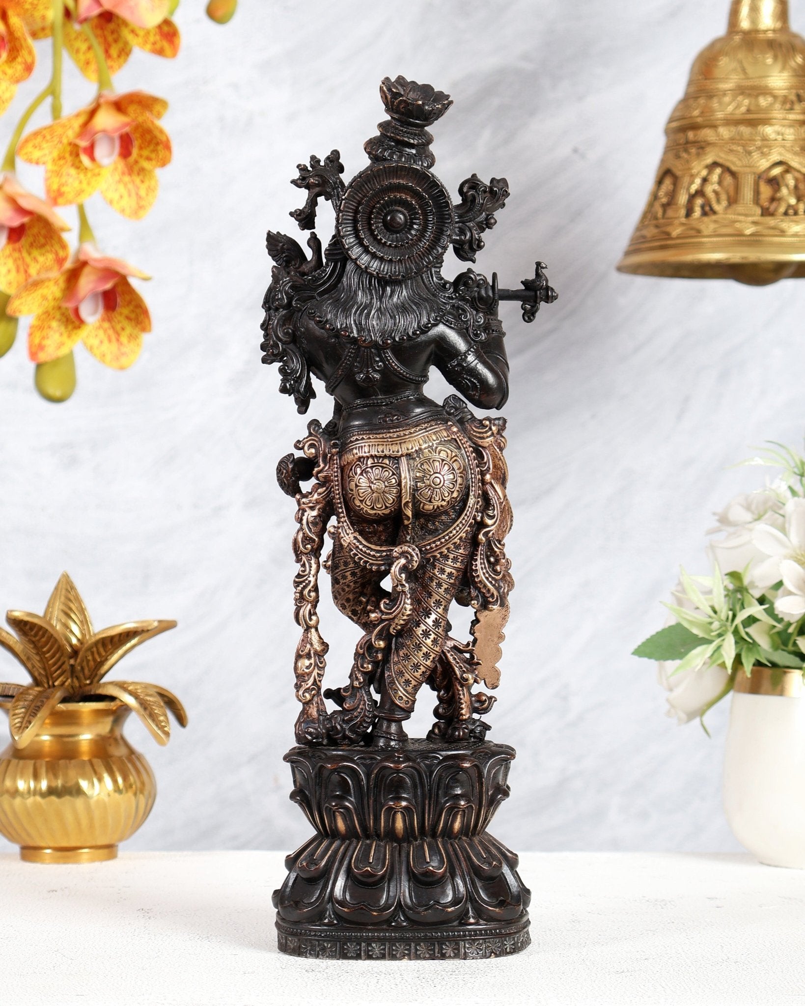 Pure Brass Superfine Lord Krishna Intricate Idol 12 inch black edition - Budhshiv.com