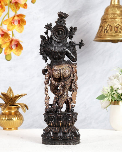 Pure Brass Superfine Lord Krishna Intricate Idol 12 inch black edition - Budhshiv.com