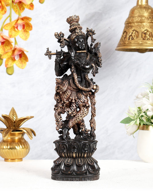 Pure Brass Superfine Lord Krishna Intricate Idol 12 inch black edition - Budhshiv.com