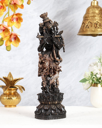 Pure Brass Superfine Lord Krishna Intricate Idol 12 inch black edition - Budhshiv.com