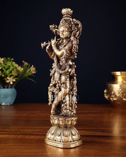 Pure Brass Superfine Lord Krishna Intricate Idol 12" - Budhshiv.com
