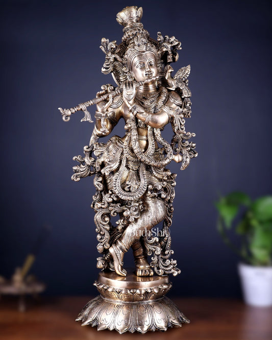 Pure Brass Superfine Lord Krishna Statue , 27" matte finish - Budhshiv.com