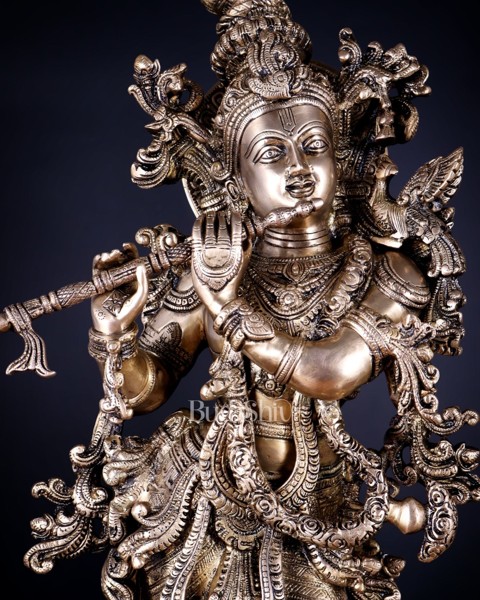 Pure Brass Superfine Lord Krishna Statue , 27" matte finish - Budhshiv.com
