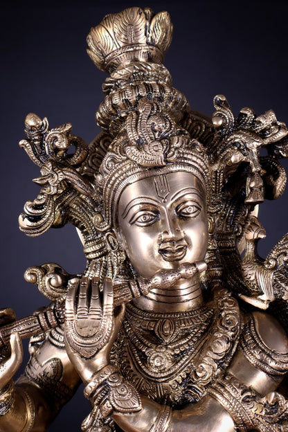 Pure Brass Superfine Lord Krishna Statue , 27" matte finish - Budhshiv.com