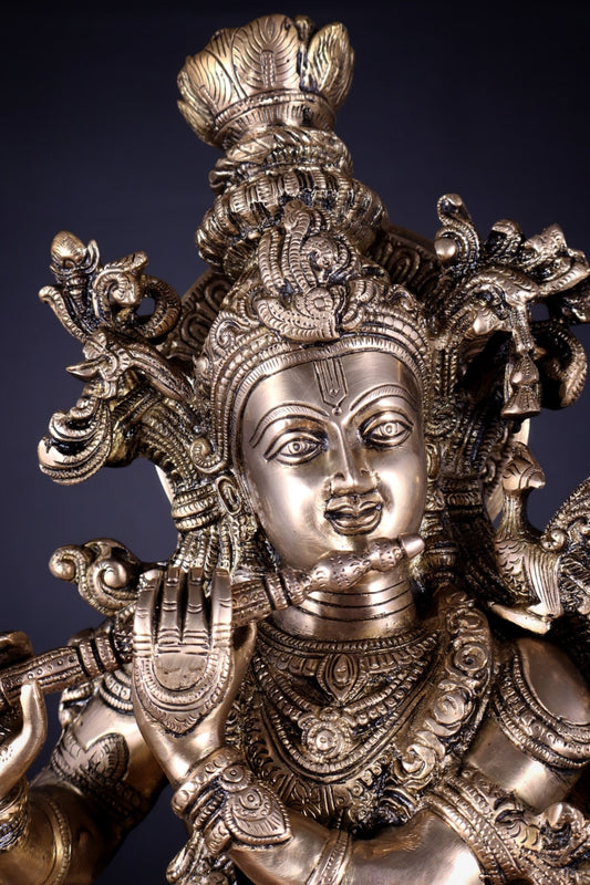 Pure Brass Superfine Lord Krishna Statue , 27" matte finish - Budhshiv.com