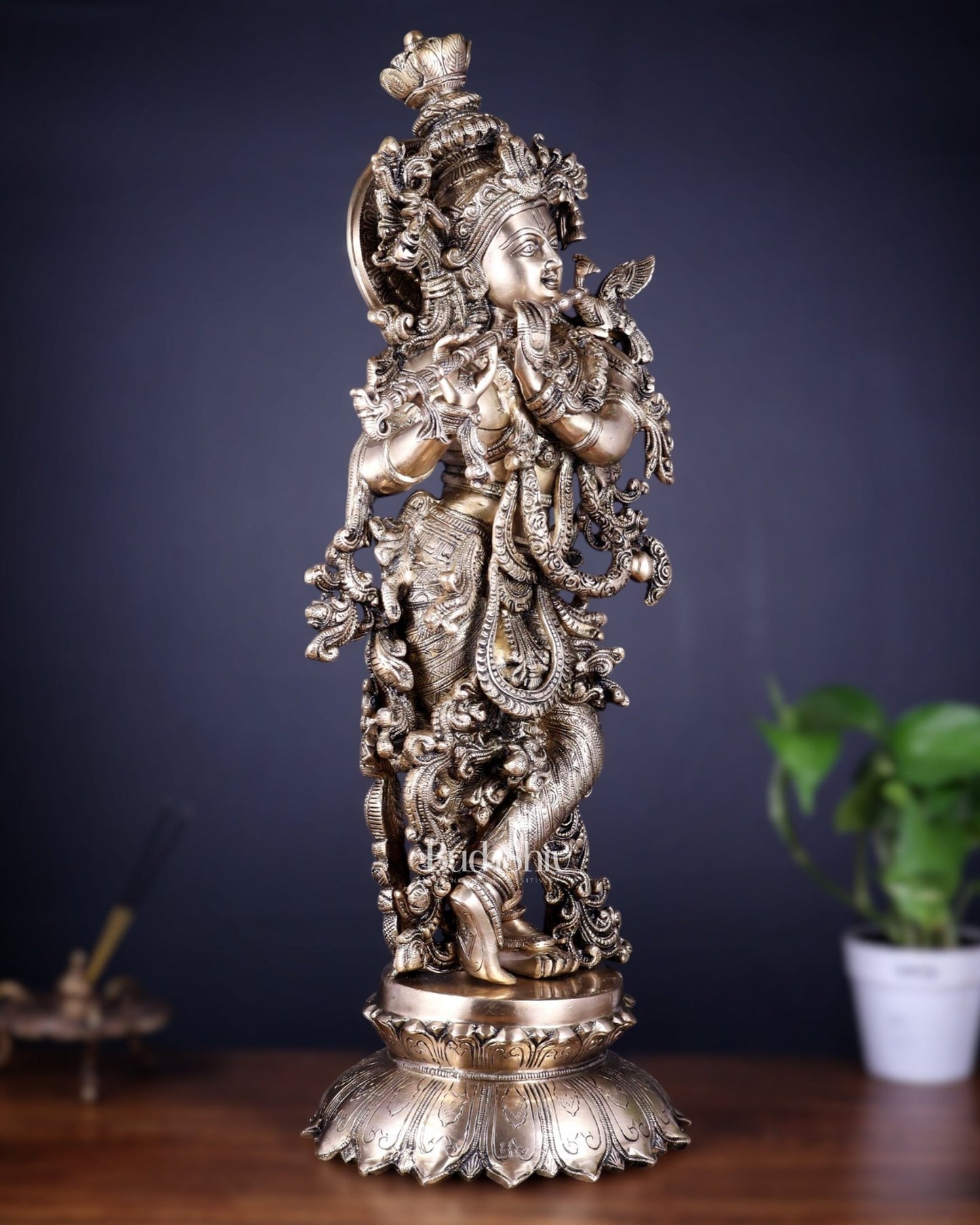Pure Brass Superfine Lord Krishna Statue , 27" matte finish - Budhshiv.com