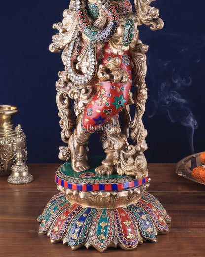 Pure Brass Superfine Lord Krishna Statue with Stonework, 27" Height - Budhshiv.com