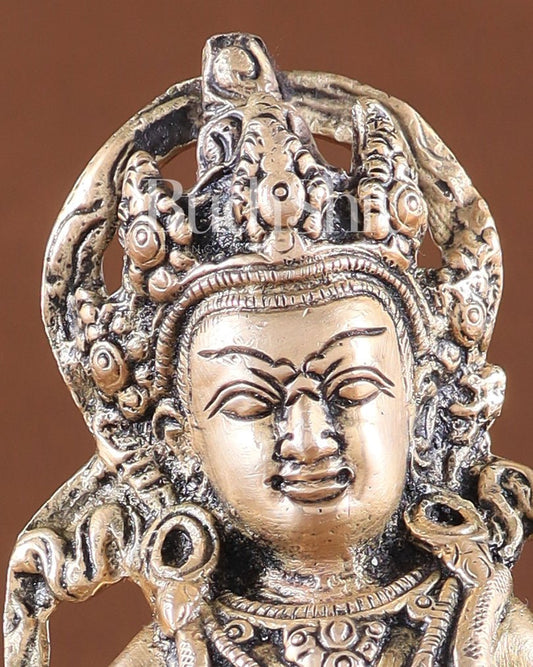 Pure Brass Superfine Lord Kubera Seated on a Lion Statue 7" - Budhshiv.com