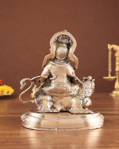 Pure Brass Superfine Lord Kubera Seated on a Lion Statue 7" - Budhshiv.com