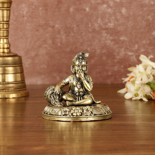 Pure Brass Superfine Makhan Chor Baal Krishna Idol - 3" Tall - Budhshiv.com
