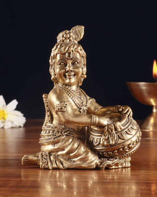 Pure Brass Superfine Makhan Chor Bal Gopal Krishna Idol – 3.5 Inch - Budhshiv.com