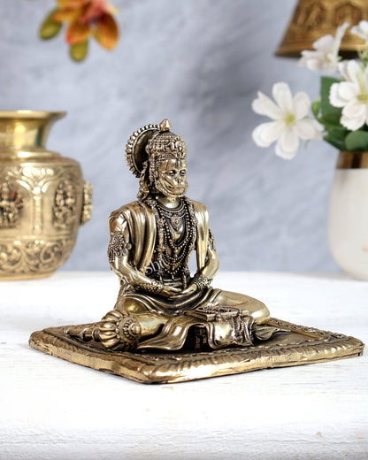 Pure Brass Superfine Meditation Hanuman Idol - Intricately Carved - 4" Tall - Budhshiv.com