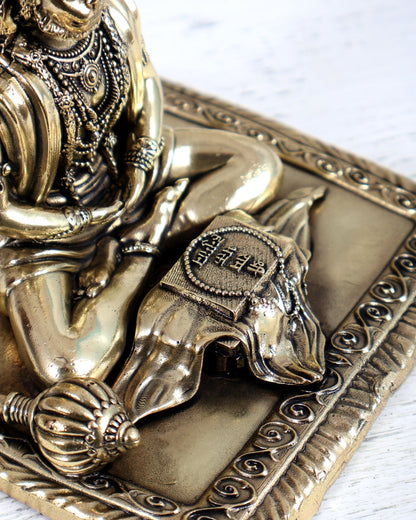 Pure Brass Superfine Meditation Hanuman Idol - Intricately Carved - 4" Tall - Budhshiv.com