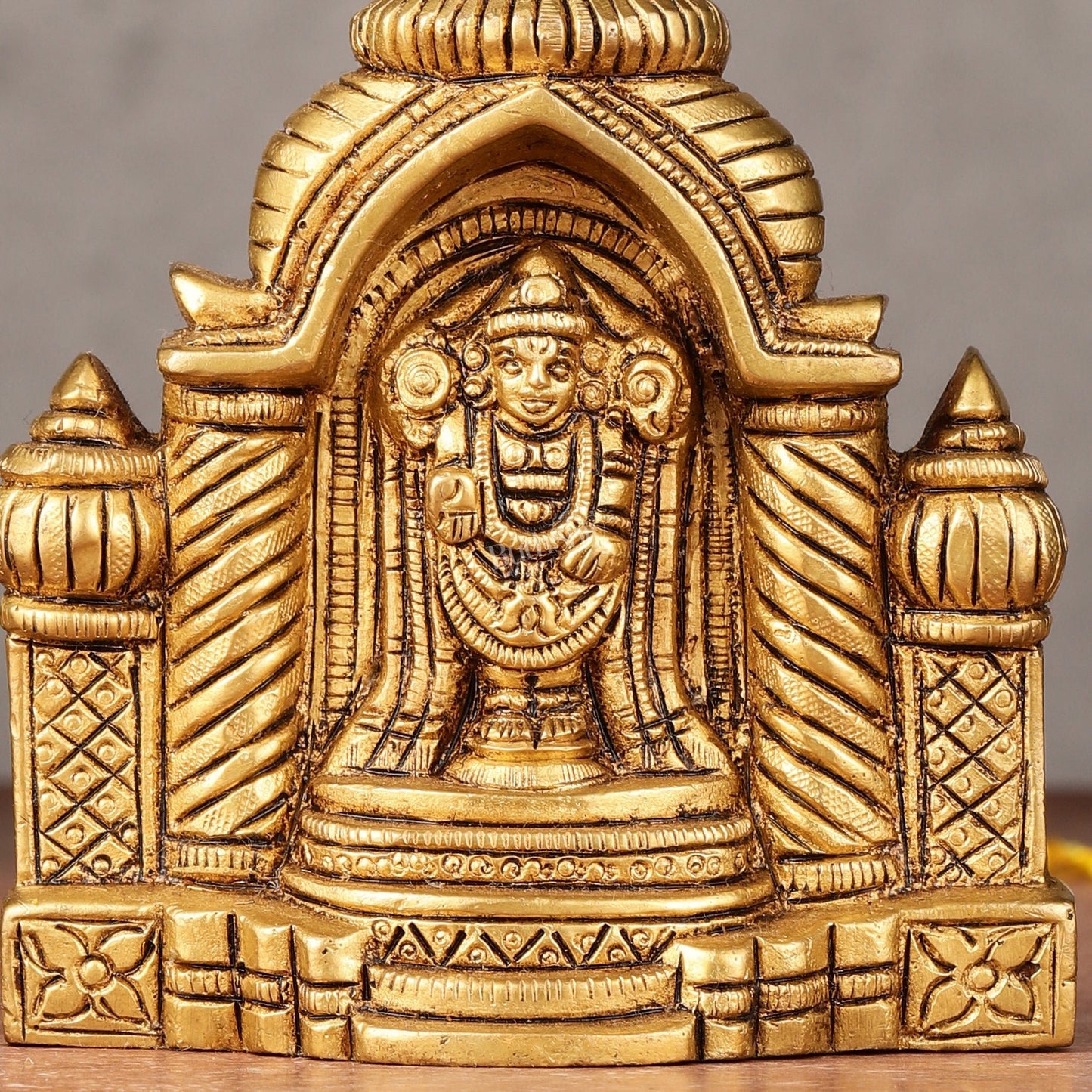 Pure Brass Superfine Miniature Tirupati Balaji Idol with Temple - 4" - Budhshiv.com