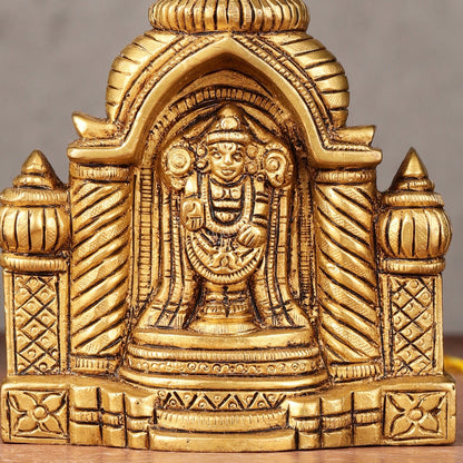 Pure Brass Superfine Miniature Tirupati Balaji Idol with Temple - 4" - Budhshiv.com