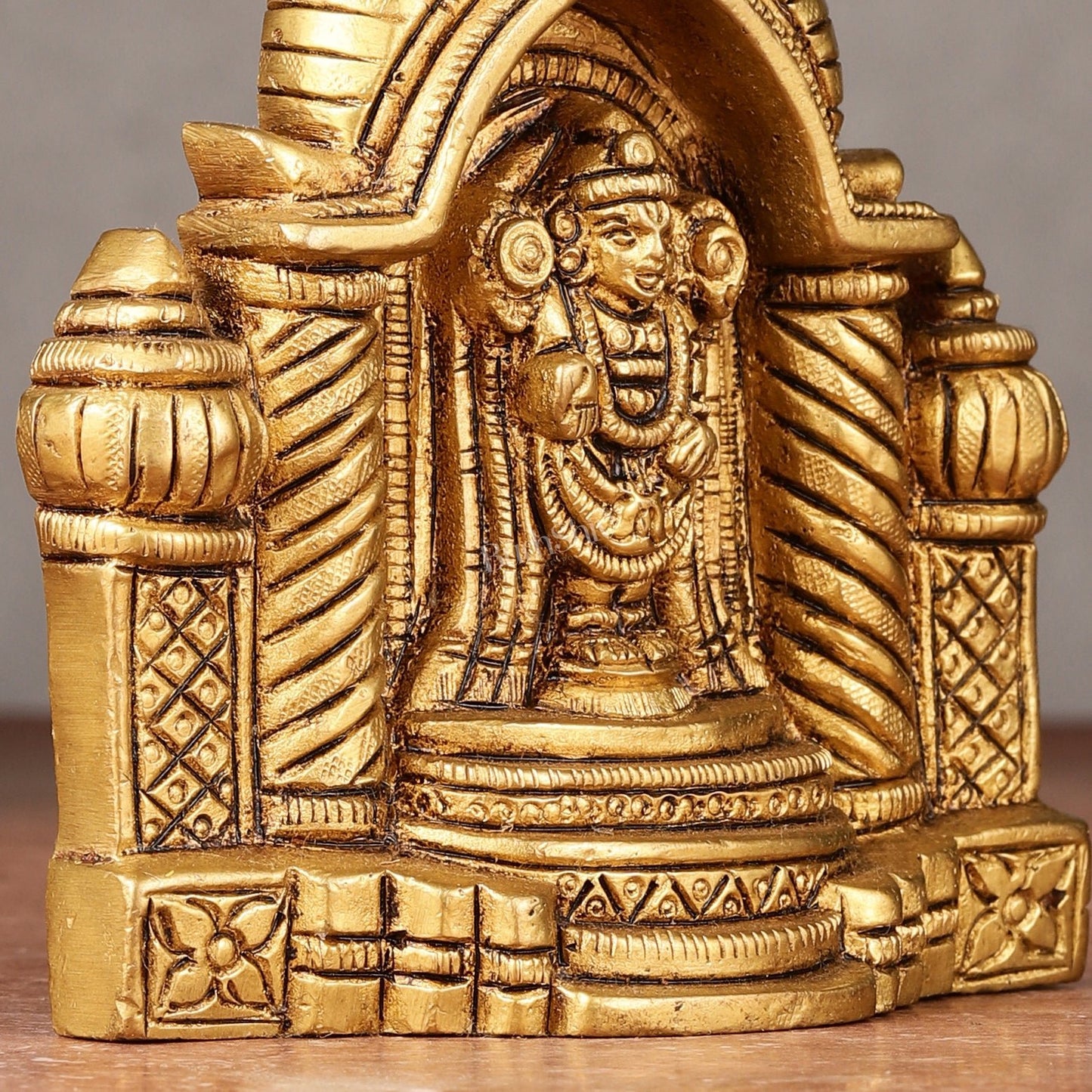 Pure Brass Superfine Miniature Tirupati Balaji Idol with Temple - 4" - Budhshiv.com