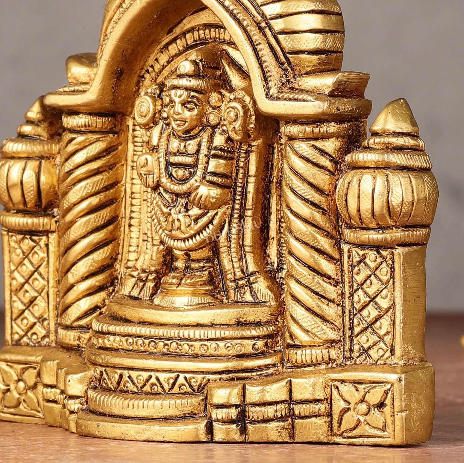 Pure Brass Superfine Miniature Tirupati Balaji Idol with Temple - 4" - Budhshiv.com