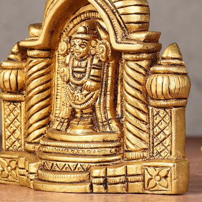 Pure Brass Superfine Miniature Tirupati Balaji Idol with Temple - 4" - Budhshiv.com