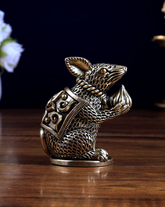 Pure Brass Superfine Mooshak (Mouse / Rat) Idol – Showpiece & Gift - Budhshiv.com