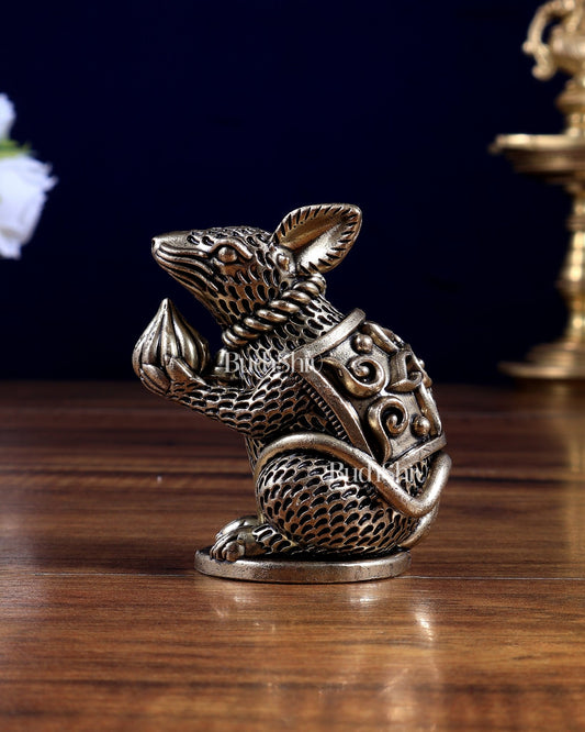 Pure Brass Superfine Mooshak (Mouse / Rat) Idol – Showpiece & Gift - Budhshiv.com