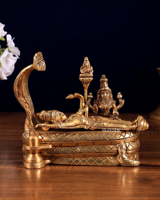 Pure Brass Superfine Padmanabhan Swamy with lakshmi Idol - 5.5" Height - Budhshiv.com