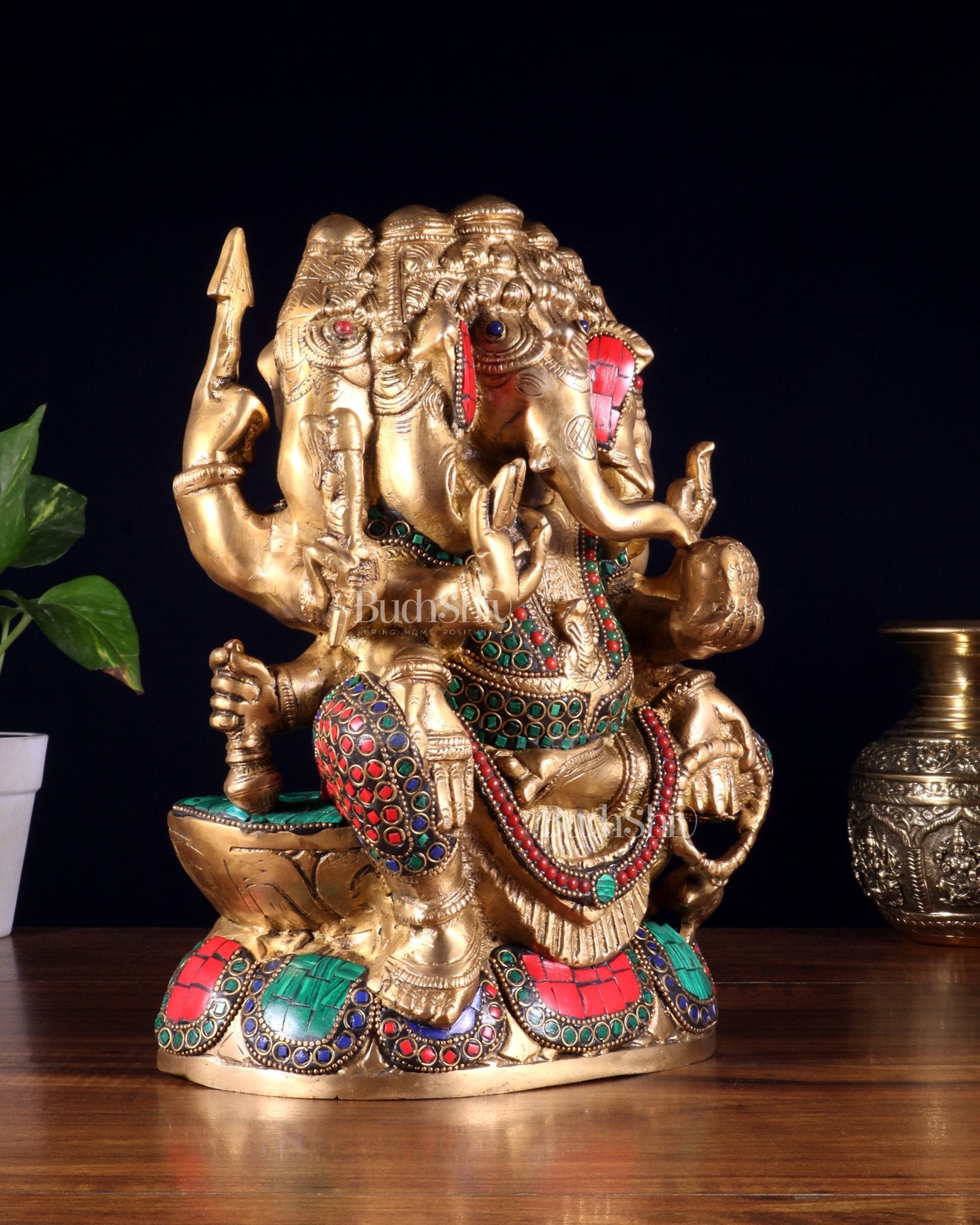 Pure Brass Superfine Panchmukhi Ganesha Statue - 11 inch Five faced ganesha statue - Budhshiv.com