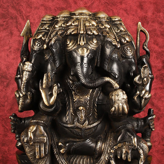 Pure Brass Superfine Panchmukhi Ganesha Statue 11" - Budhshiv.com