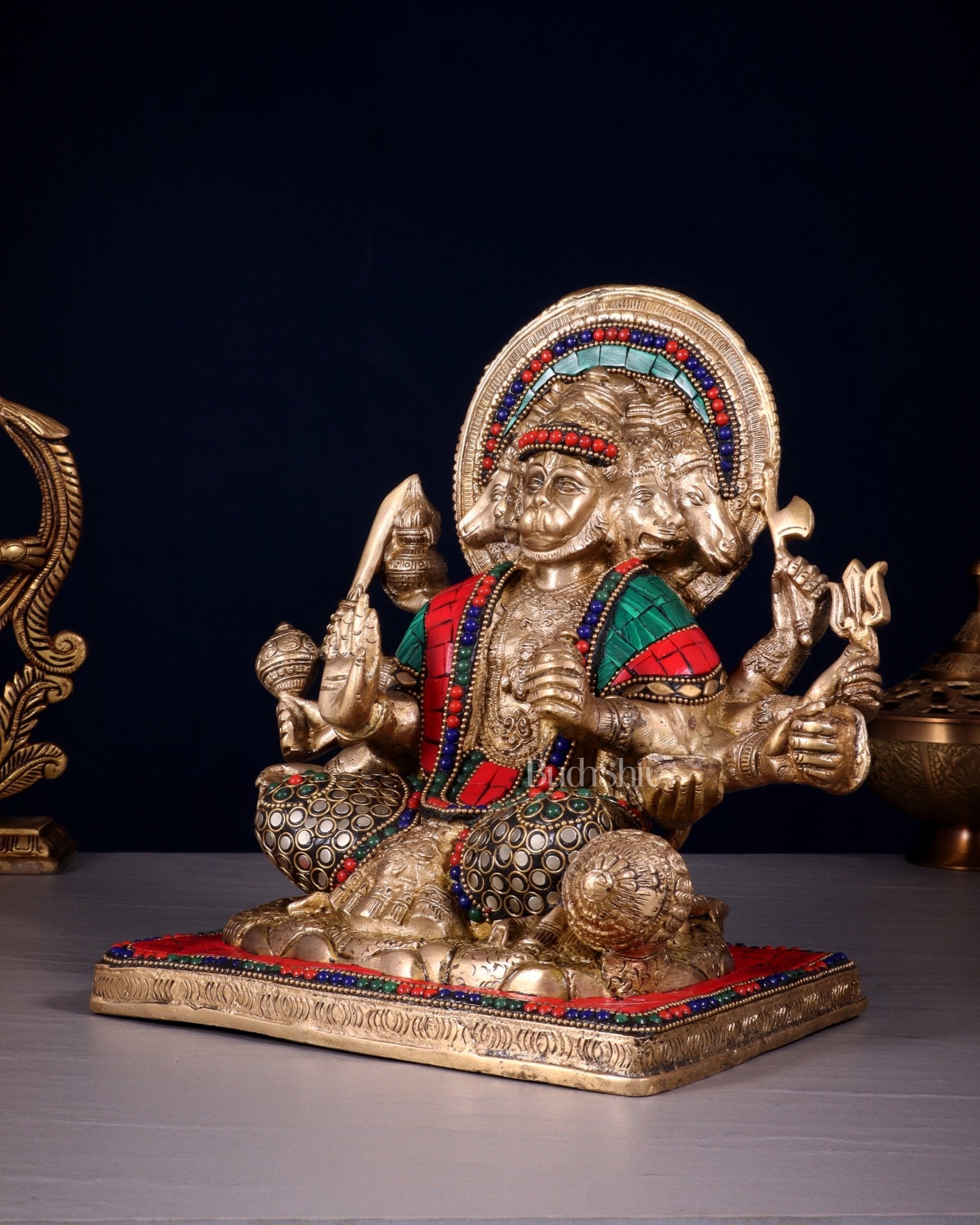 Pure Brass Superfine Panchmukhi Hanuman 10" - Budhshiv.com
