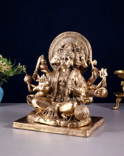 Pure Brass Superfine Panchmukhi Hanuman Statue - 10 inch matte - Budhshiv.com