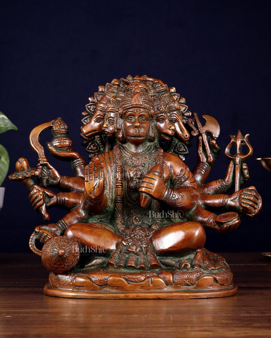 Pure Brass Superfine Panchmukhi Hanuman Statue - 8" Vintage Red - Budhshiv.com