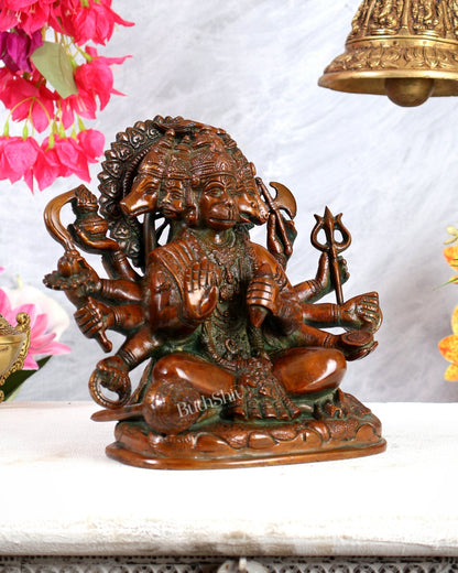 Pure Brass Superfine Panchmukhi Hanuman Statue - 8" Vintage Red - Budhshiv.com