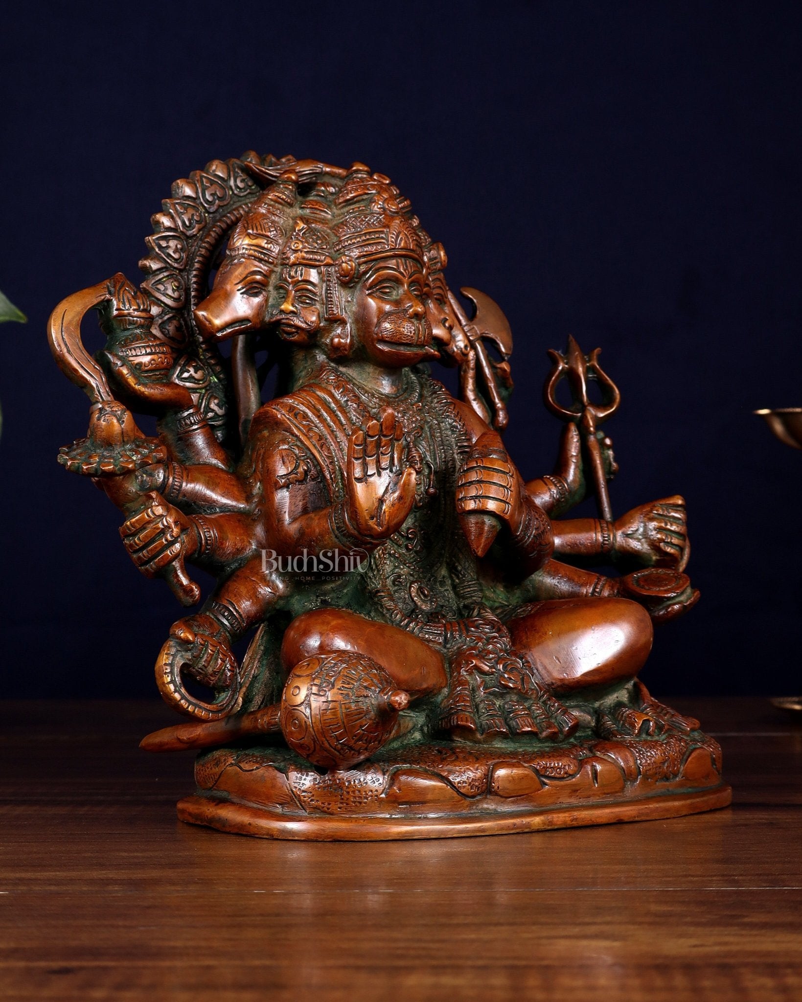 Pure Brass Superfine Panchmukhi Hanuman Statue - 8" Vintage Red - Budhshiv.com