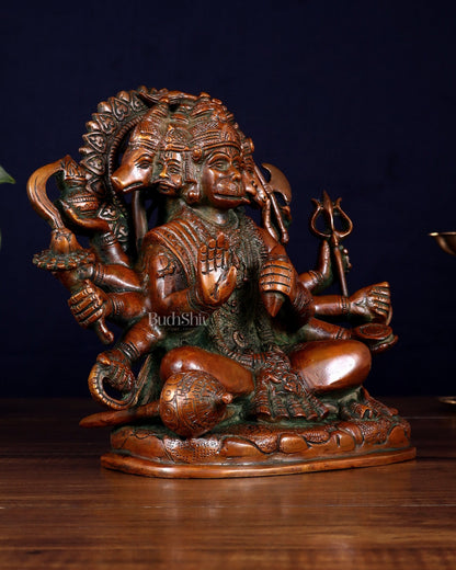 Pure Brass Superfine Panchmukhi Hanuman Statue - 8" Vintage Red - Budhshiv.com
