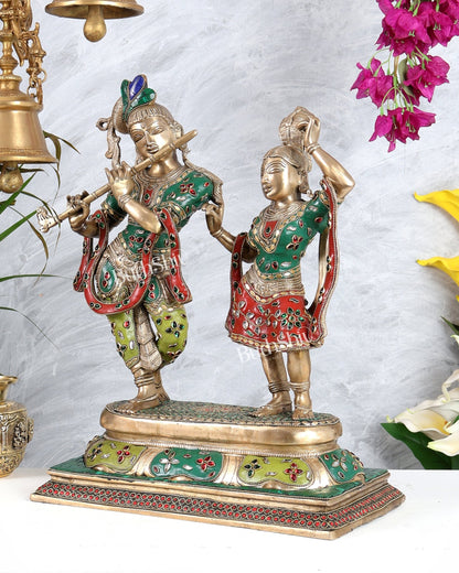 Pure Brass Superfine Radha Krishna Dancing Idols - 18 inch multicolour - Budhshiv.com