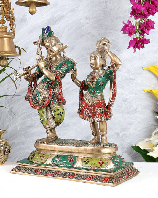 Pure Brass Superfine Radha Krishna Dancing Idols - 18 inch multicolour - Budhshiv.com