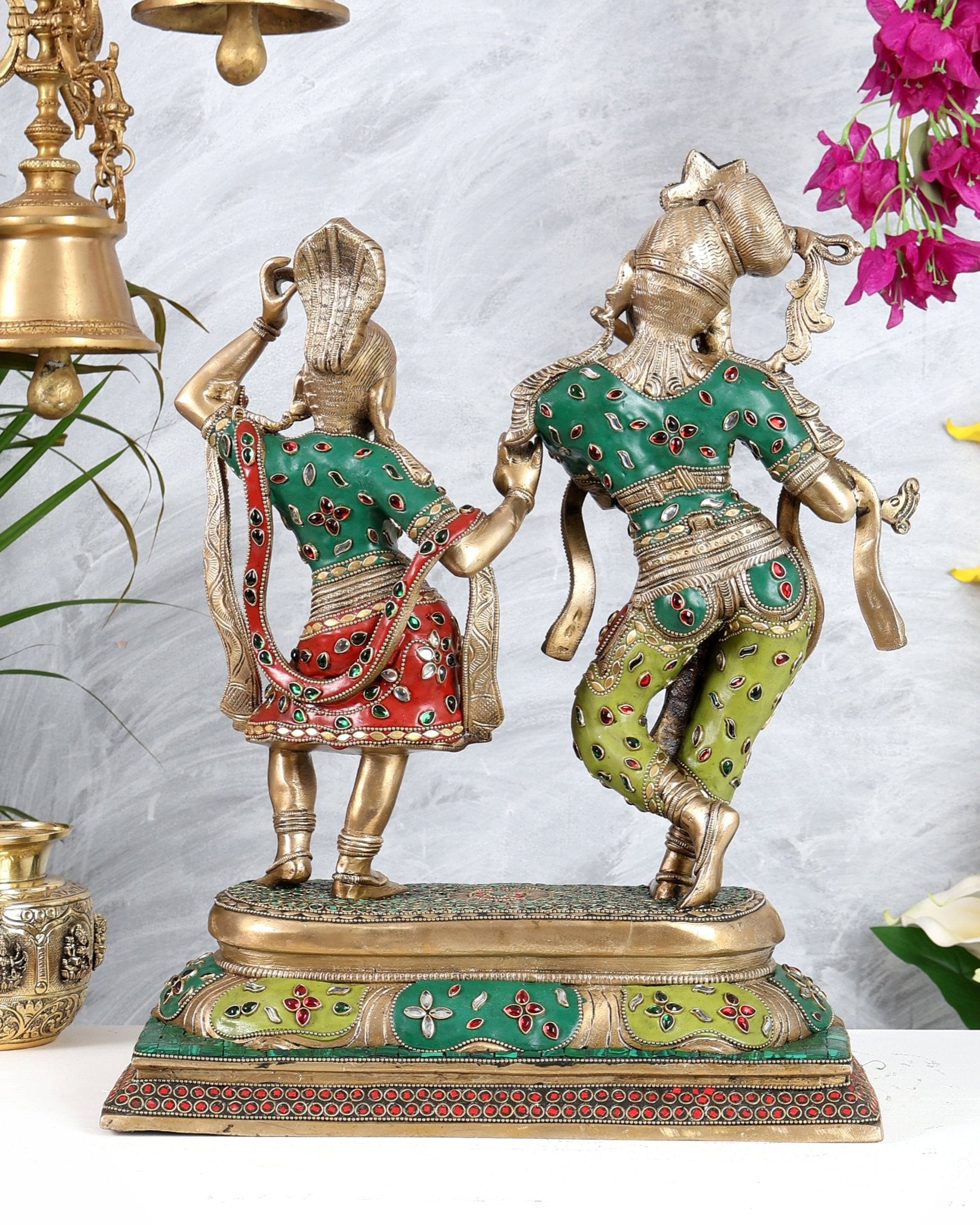 Pure Brass Superfine Radha Krishna Dancing Idols - 18 inch multicolour - Budhshiv.com