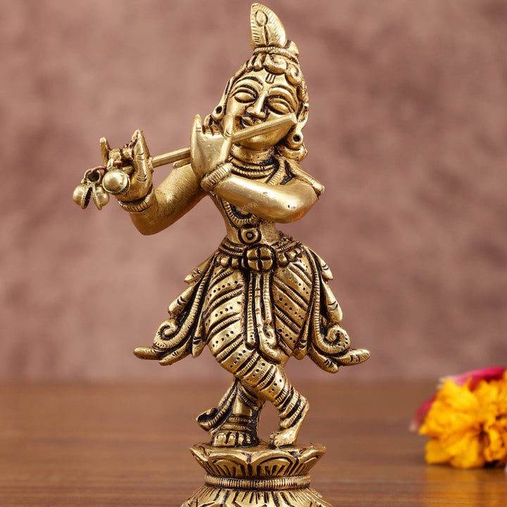 Pure brass Superfine Radha krishna idols pair 5" - Budhshiv.com