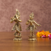 Pure brass Superfine Radha krishna idols pair 5" - Budhshiv.com