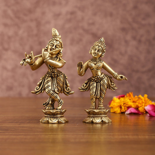 Pure brass Superfine Radha krishna idols pair 5" - Budhshiv.com