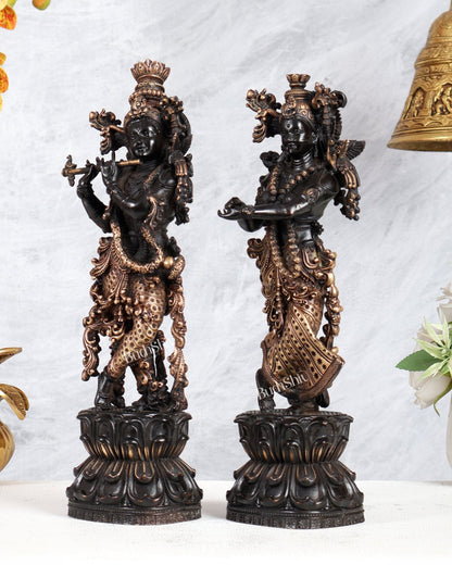 Pure Brass Superfine Radha Krishna Intricate Idol 12" black and gold - Budhshiv.com