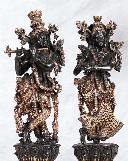 Pure Brass Superfine Radha Krishna Intricate Idol 12" black and gold - Budhshiv.com