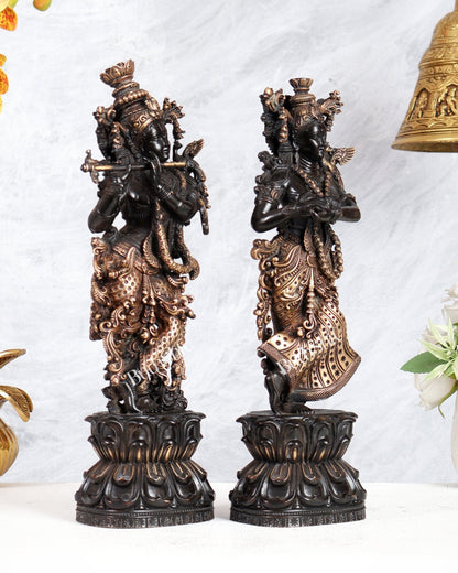 Pure Brass Superfine Radha Krishna Intricate Idol 12" black and gold - Budhshiv.com