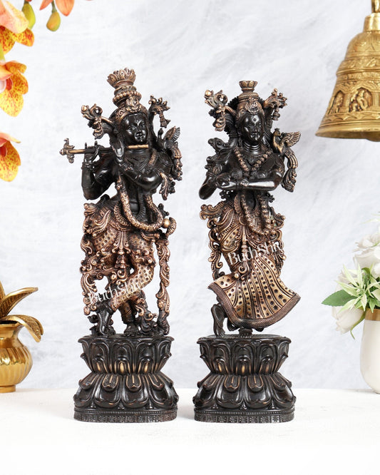 Pure Brass Superfine Radha Krishna Intricate Idol 12" black and gold - Budhshiv.com