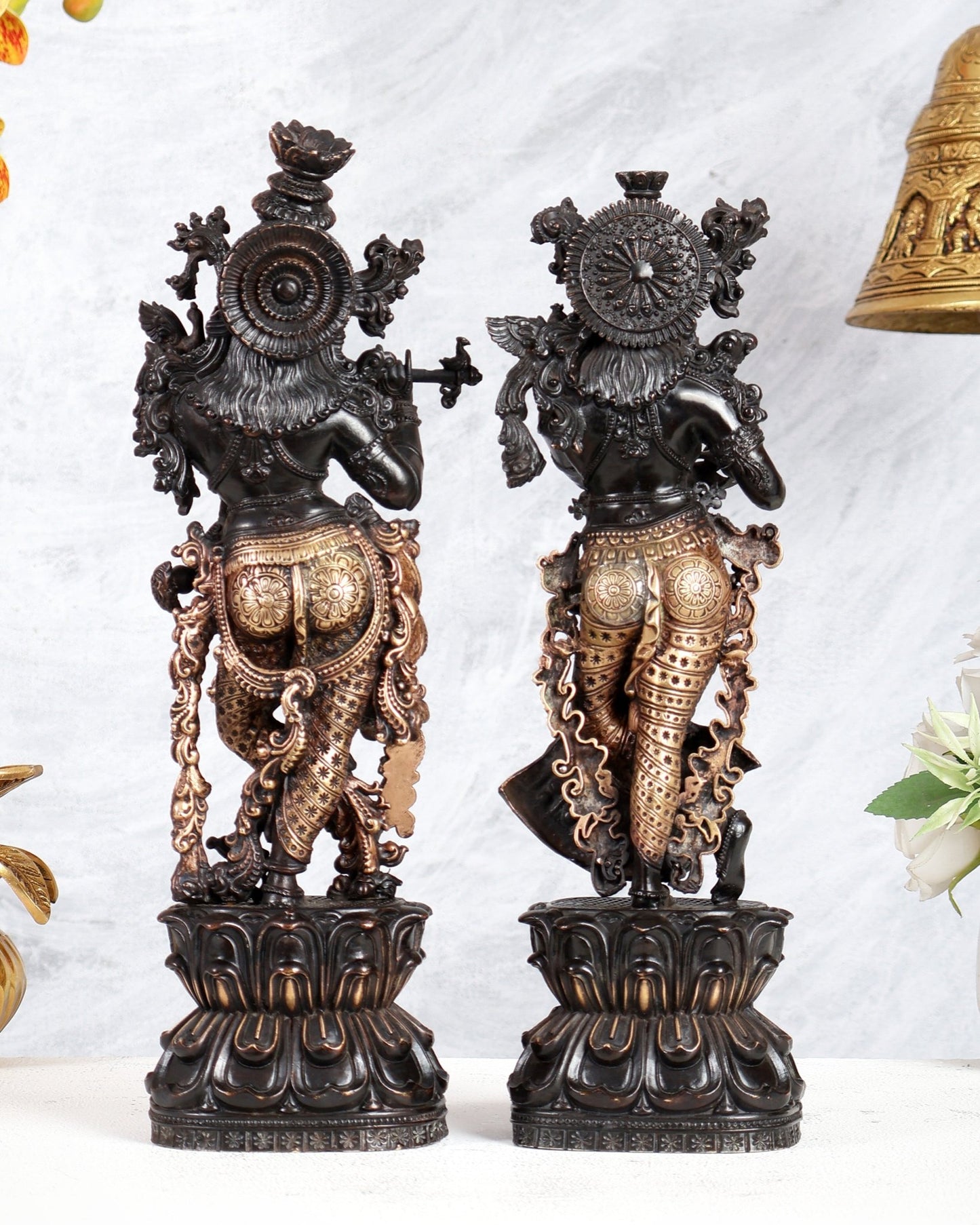 Pure Brass Superfine Radha Krishna Intricate Idol 12" black and gold - Budhshiv.com