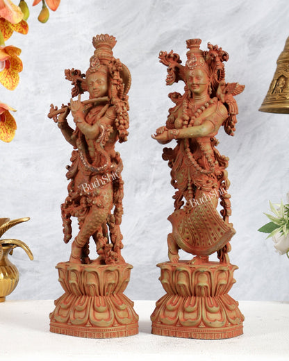 Pure Brass Superfine Radha Krishna Intricate Idol 12" Green sand patina - Budhshiv.com